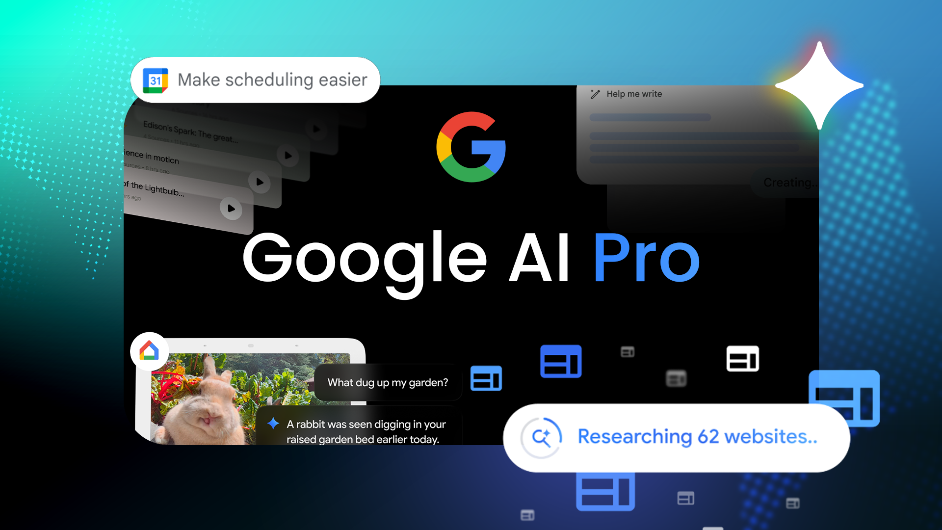 google-ai-pro-logo-surrounded-by-floating-feature-previews-on-a-blue-teal-gradient-background