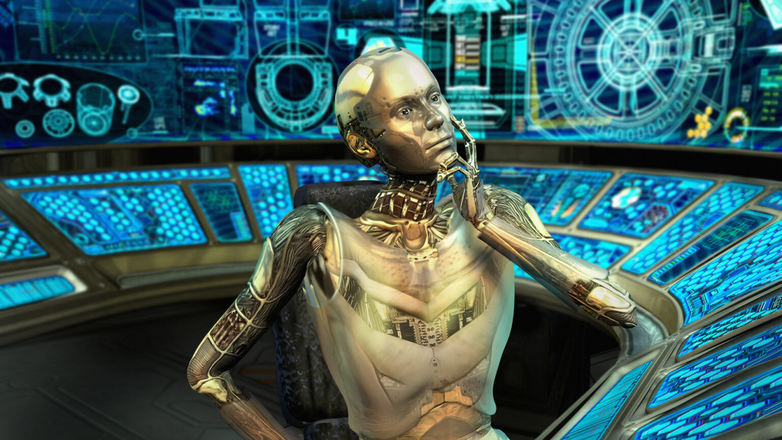 Robot Sitting at Control Panel